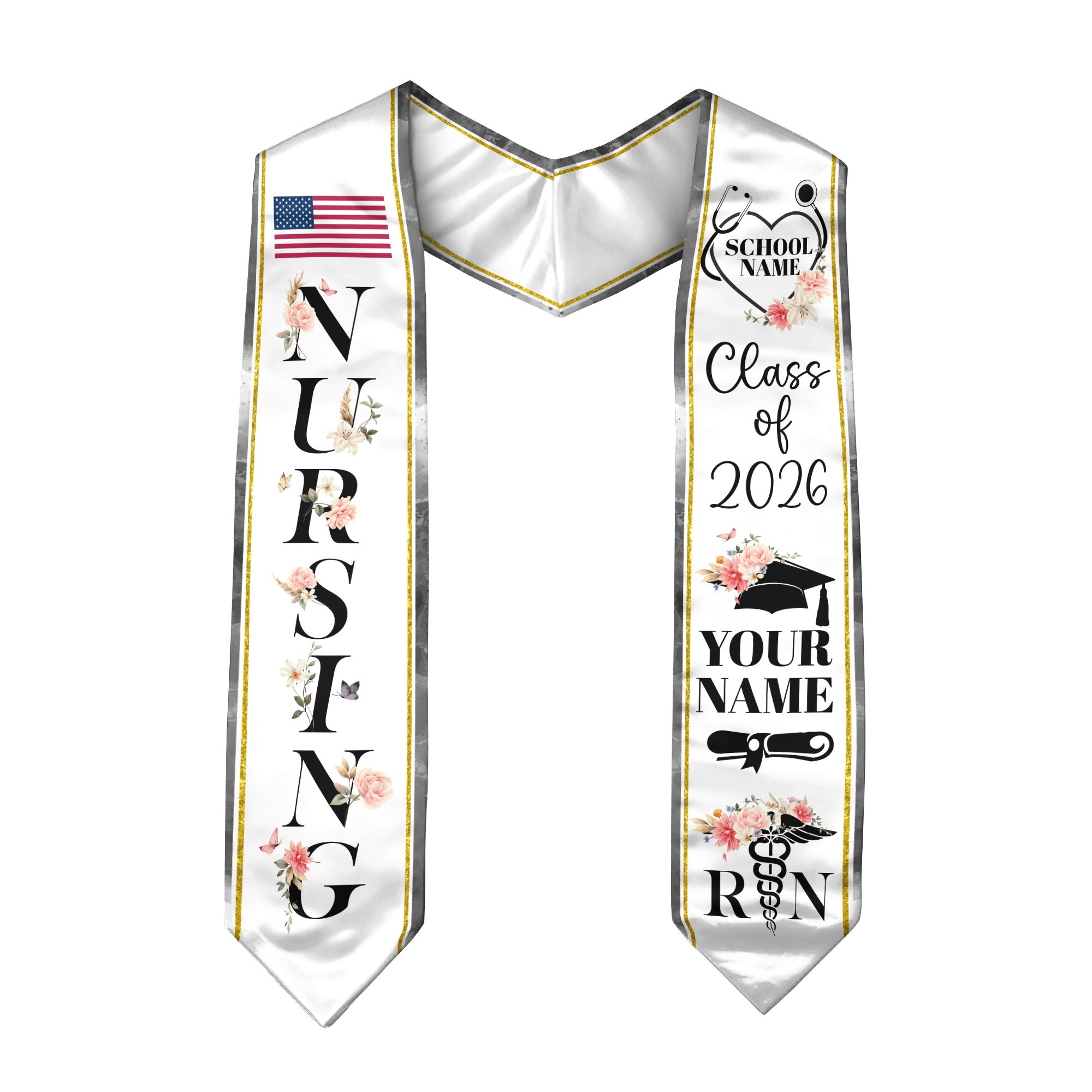 Customized Nursing Graduation Stole for RN Students, Professional Nurse Sash 2026