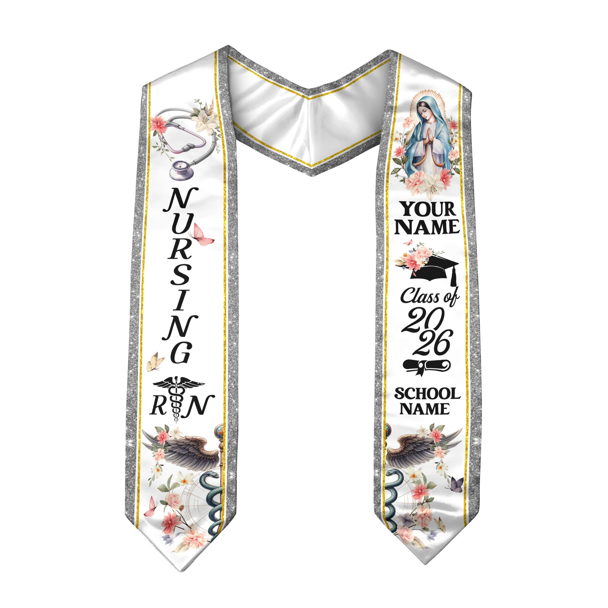 Customized RN and BSN Graduation Stole, Nursing Graduation Sash for Class of 2026