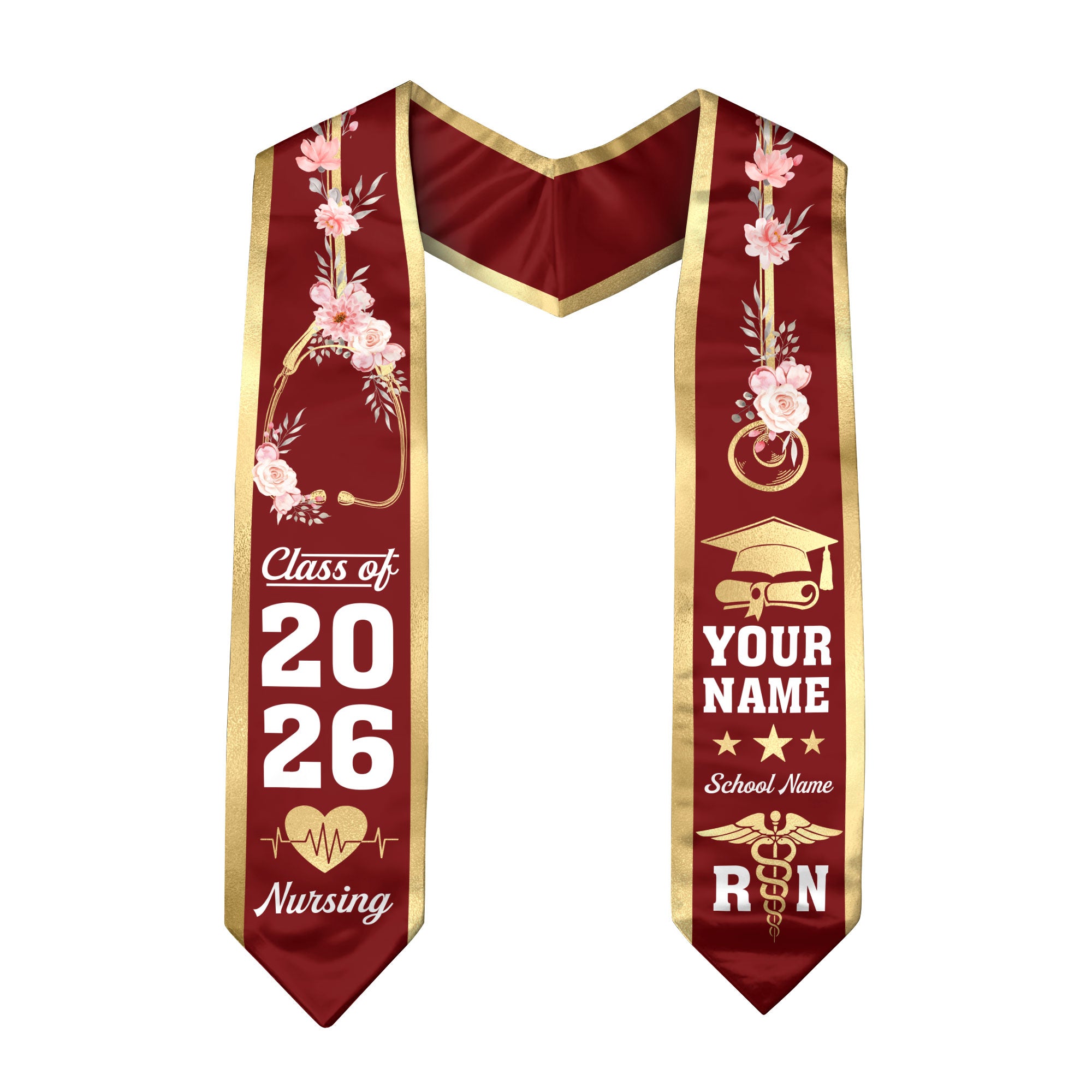 Customized RN Graduation Stole, Nursing Graduation Sash for BSN Nurses, Class of 2026
