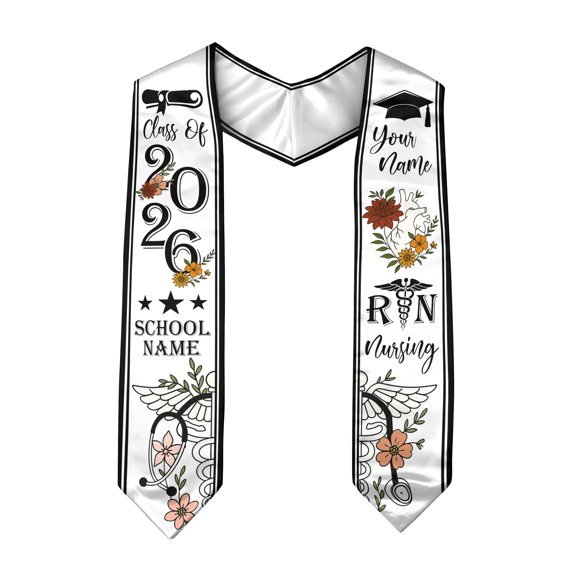 RN Nurse Graduation Sash 2026, Custom Nursing Stole, BSN Stole for Class of 2026