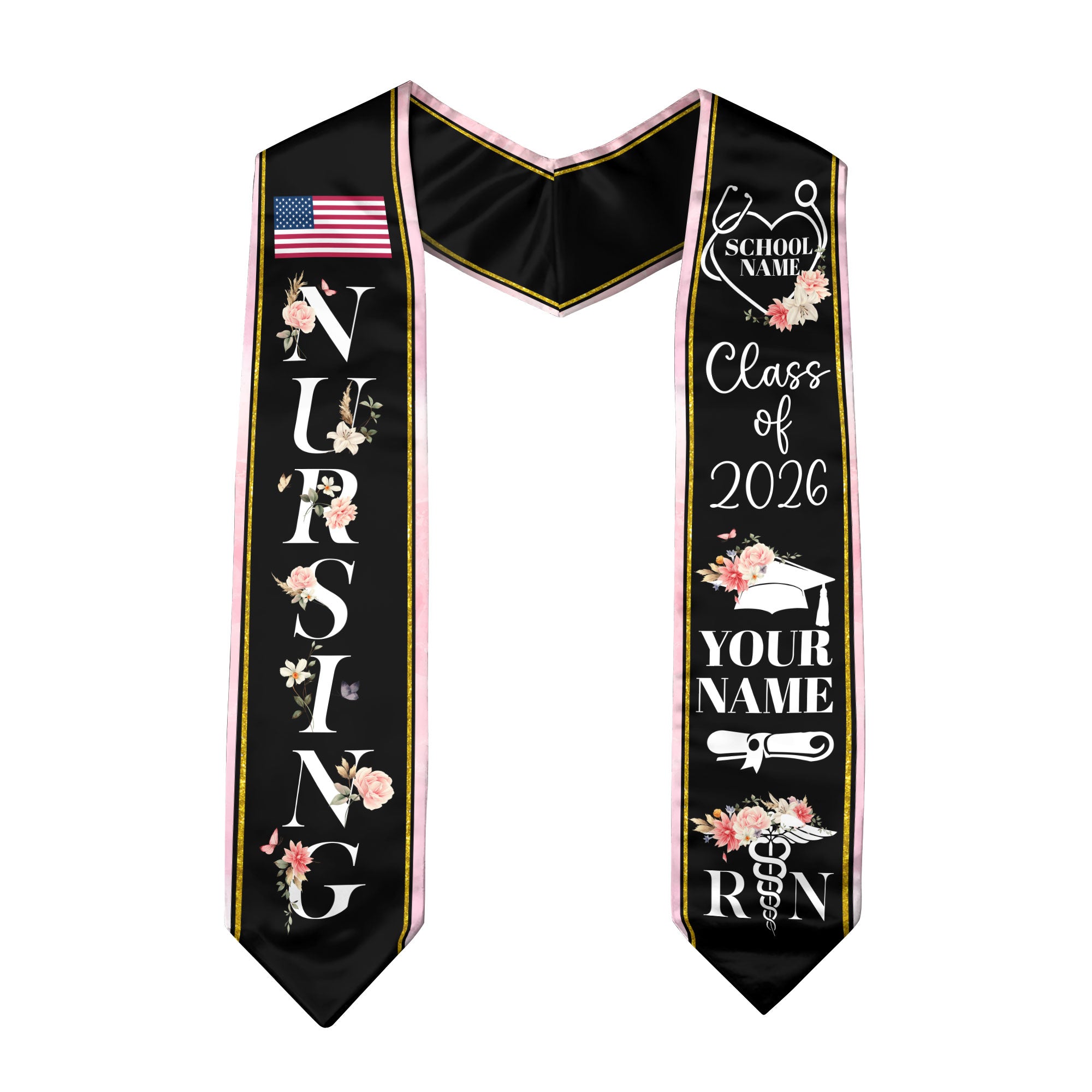Customized Nursing Graduation Stole for RN Students, Professional Nurse Sash 2026