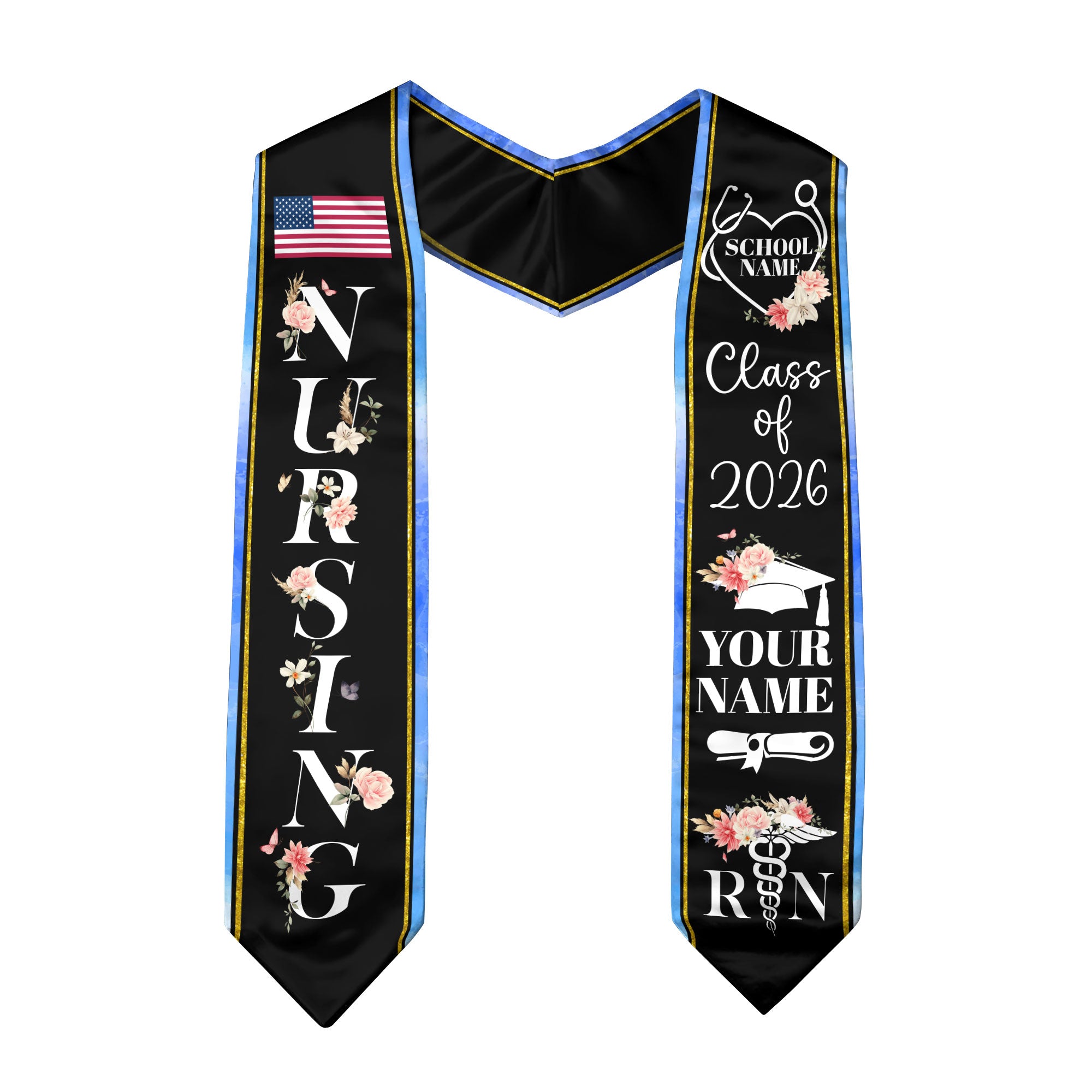 Customized Nursing Graduation Stole for RN Students, Professional Nurse Sash 2026